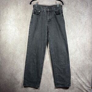 White Fox Jeans Womens Small Black Distressed Straight Leg Ripped Back Denim